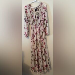 Cream Maxi Dress with Pink Floral Print